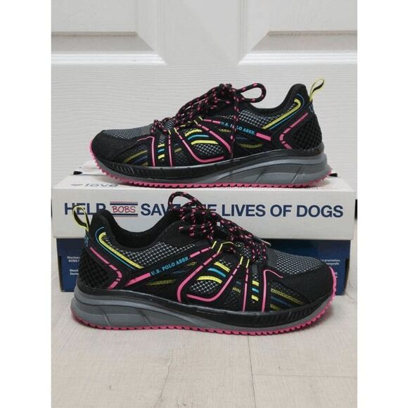🇺🇸 US POLO ASSN Women’s Black Mesh Neon Pink Accent Athletic Sneakers SIZE 6.5 - Picture 4 of 15